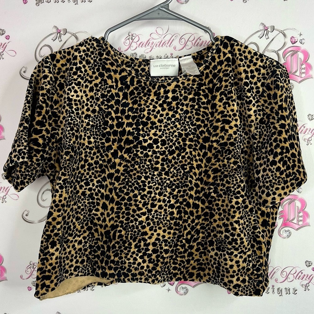 Liz Claiborne tshirt tee cheetah Leopard Print Short Sleeve Top